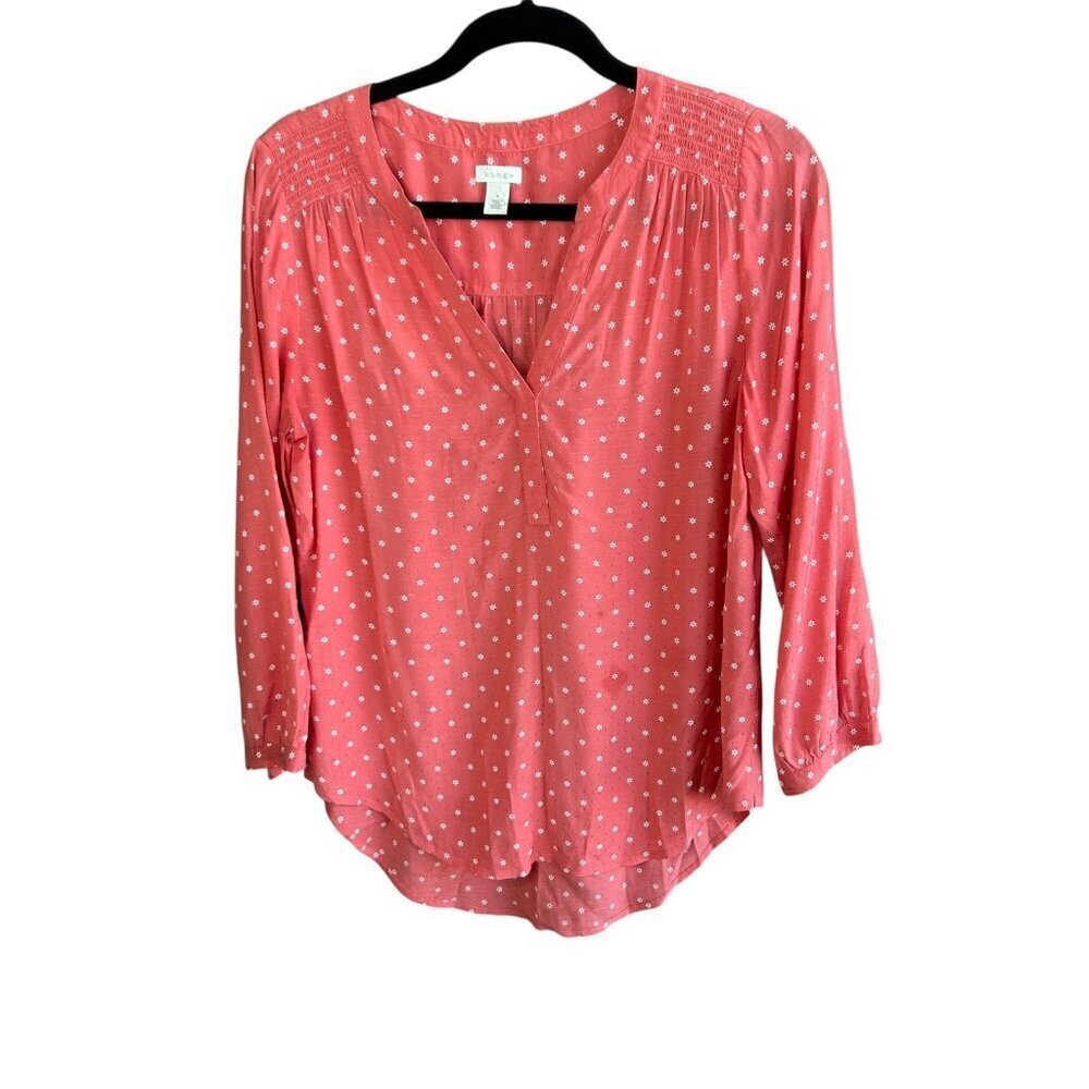 hinge Nordstrom Coral White Daisy Floral Casual Whismy Peasant Top Size Small